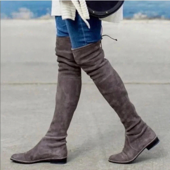 Stuart Weitzman Lowland OTK Over The Knee Boots Gray Londra Stretch Suede 6 - Picture 13 of 15